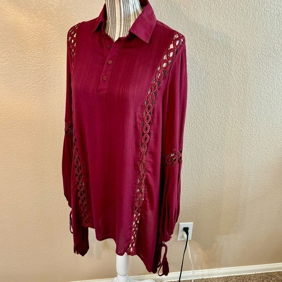 Ecru Lab Dress Small Long Sleeves Crochet Lace Detail Rayon Ties Tassels Boho - Picture 8 of 16